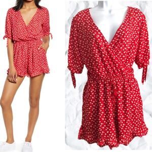 One Clothing Red White Floral Romper - size large